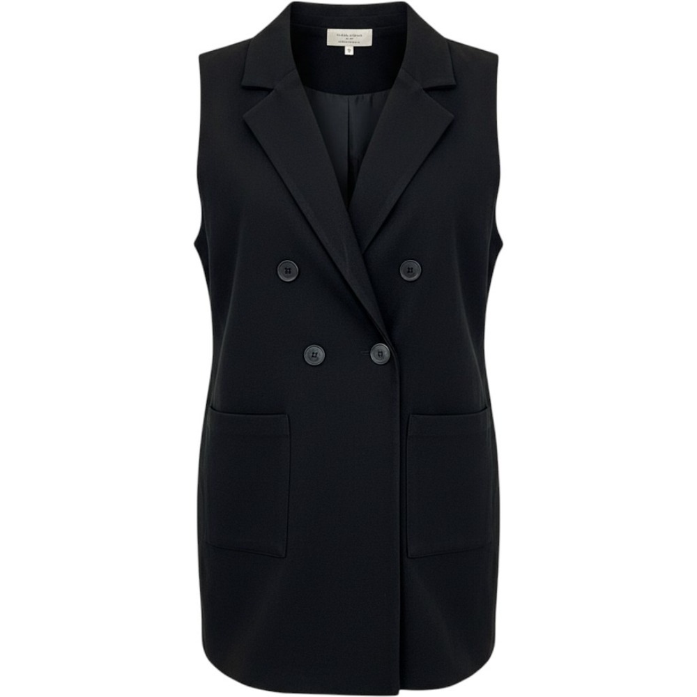 La Vila Milano Sleeveless Blazer Women XL Black NWT Double Breasted Long Vest